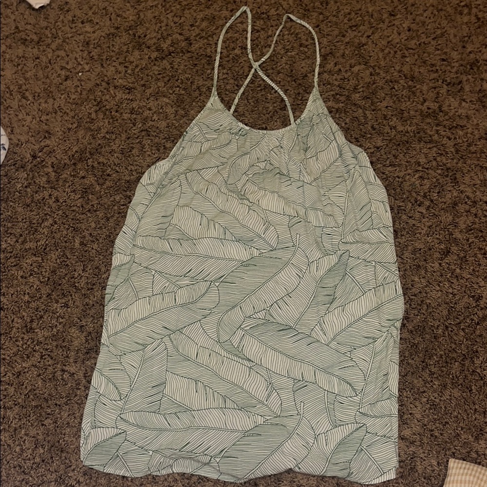 Leaf Print Spaghetti Strap Top - Green